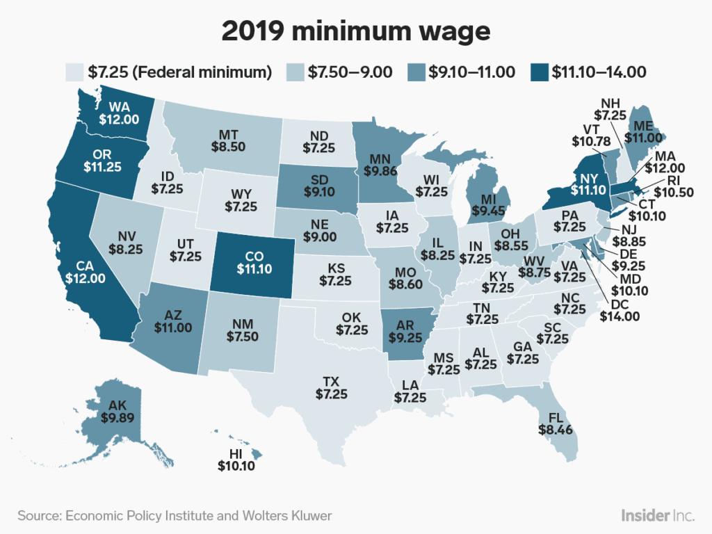 state-2019-minimum-wage-map OnLabor